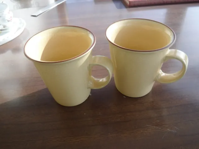 Pair Of Denby Stoneware Juice Mugs Lemon Yellow Vintage