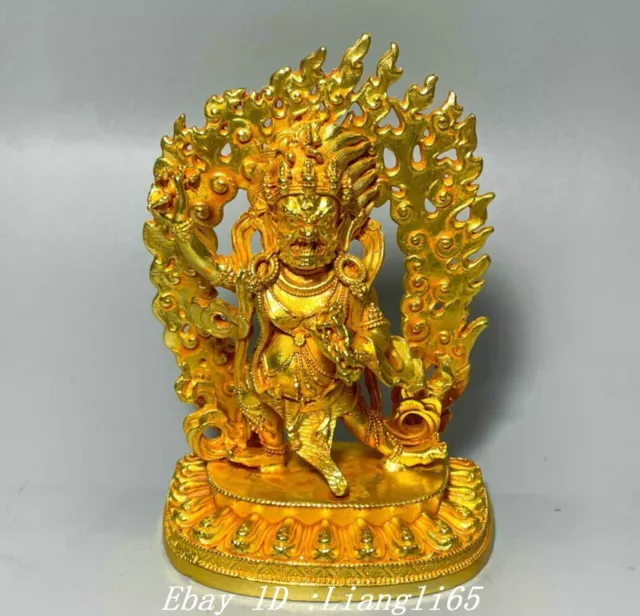 3.7'' Alte Tibet Buddhismus Kupfer vergoldete Mahakala Gottheit Buddha Statue