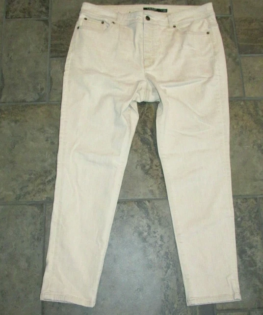 Lauren Ralph Lauren Womens Beige Denim Jeans 5 Pocket Taped Leg Stretch Size 14