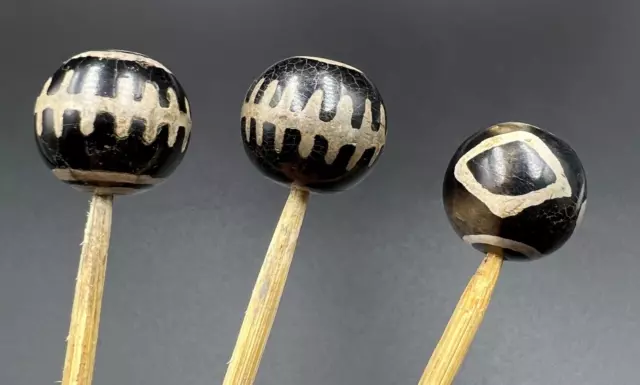 South East Asian Burmese Pyu Pagan Old Antique Etched Phum Dzi Agate Stone Beads
