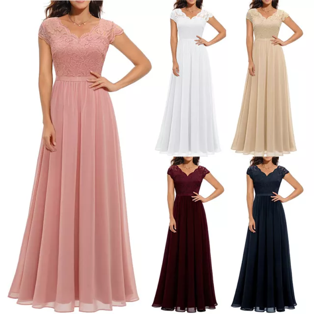 Womens Lace Long Formal Prom Dress Party Ball Gown Evening Bridesmaid Dress Maxi