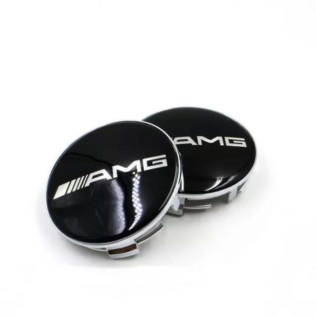 4×A.M.G Wheels Center Caps 75mm BLACK Hub Caps Hub Cover Emblem Badges FOR CARS 3