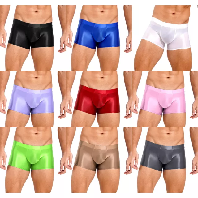 Men's Underwear Shiny Glossy Boxer Briefs Low Rise Underpants Shorts Beachwear