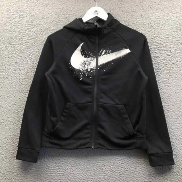 Nike Hoodie Jacket Boys Youth Large Long Sleeve Full Zip Logo Black CJ7814-010