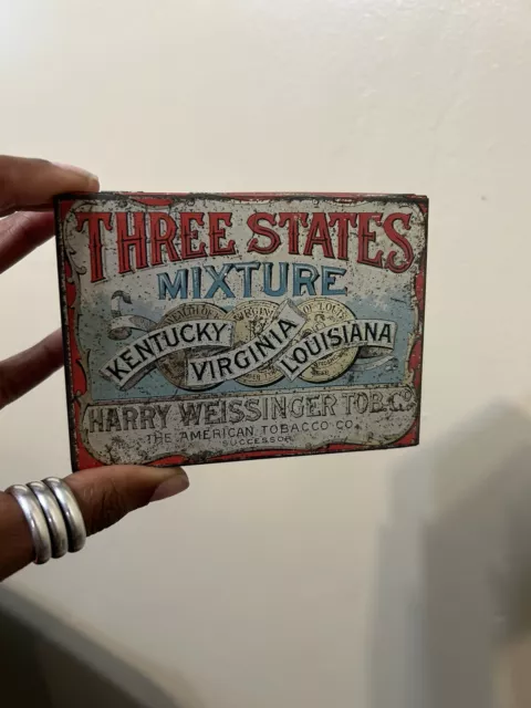 Vintage Advertising Empty Three States Mixture  Tobacco Tin