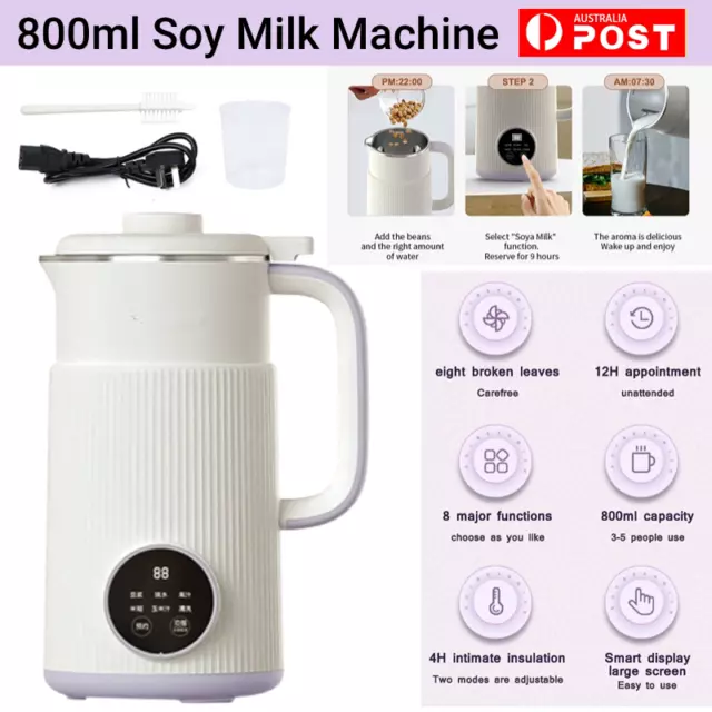 800ml Soy Milk Machine Juicer Automatic Heating Free Filter Soy Milk Maker White