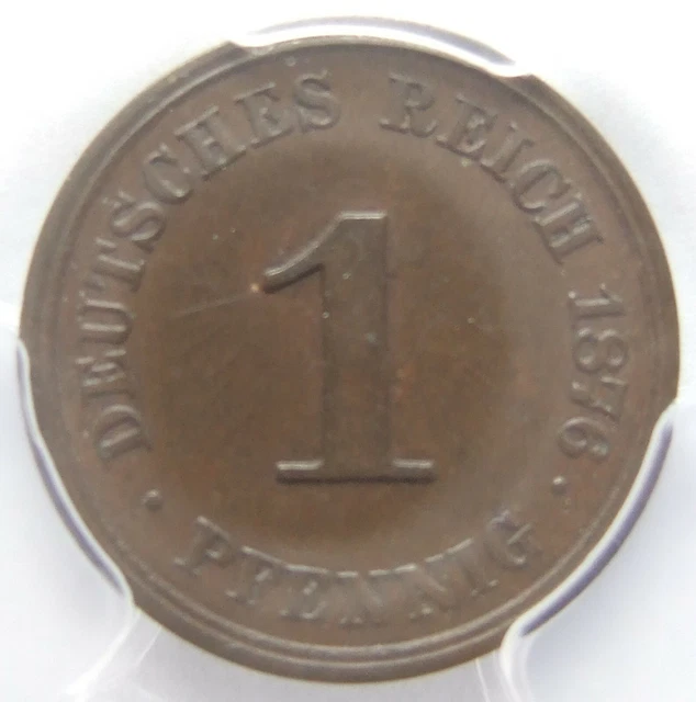 Moneta Reich Tedesco Impero 1 Pfennig 1876 J IN Quasi Extremely fine PCGS AU55