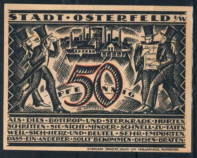 Notgeldschein 1921,Stadt Osterfeld,50 Pfg.,Reihe B,kassenfrisch