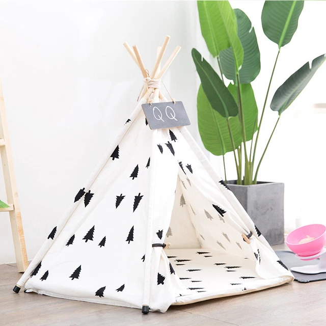 White Pet Tipi Teepee Tent House Durable Foldable Dog Cat Bed Kennel House Pine