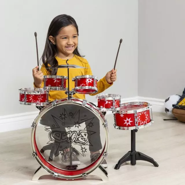 KIDS DRUM SET 11-Piece w/Bass Drum, Tom Drums, Snare, Cymbal, Stool, Drumsticks