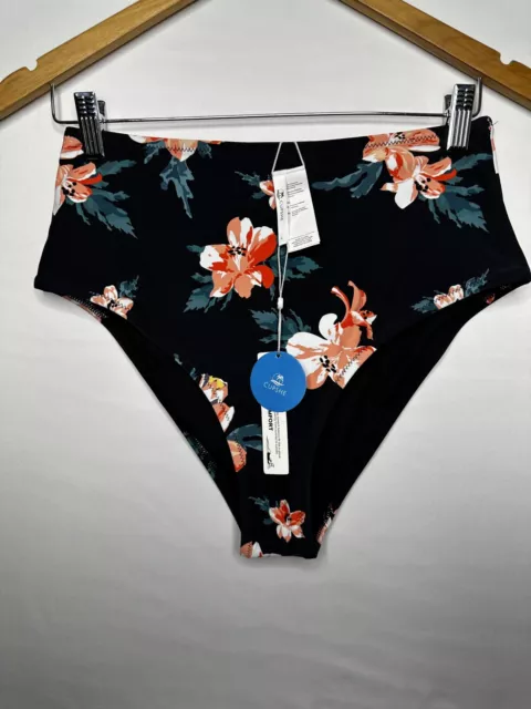 CUPSHE Floral Black High Waisted Bikini Bottom Women’s Size Large NEW