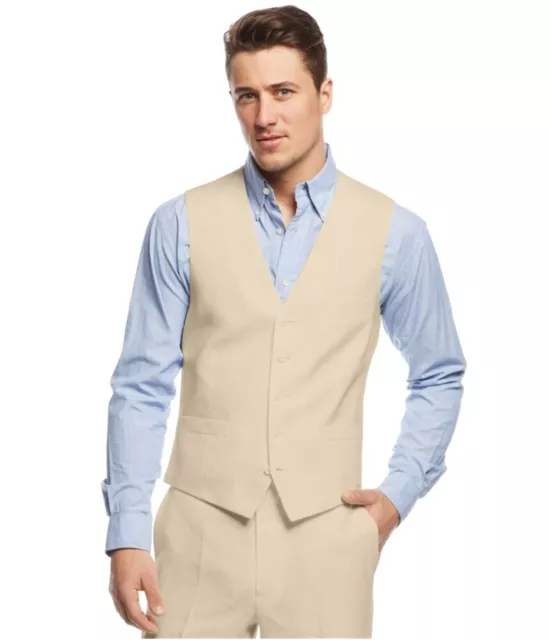 I-N-C Mens Smith Linen Blend Five Button Vest, Beige, Small (Regular)