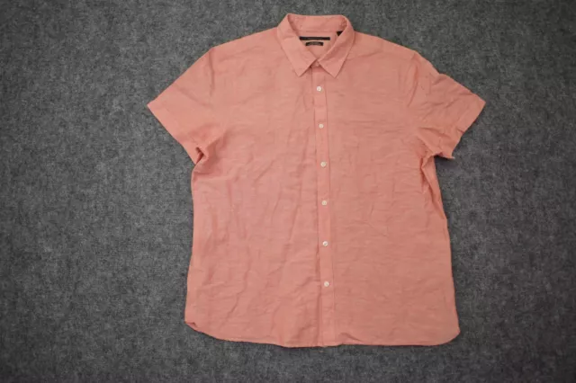 Perry Ellis Shirt Adult XL Orange Linen Blend Button Up Short Sleeve Camp Mens