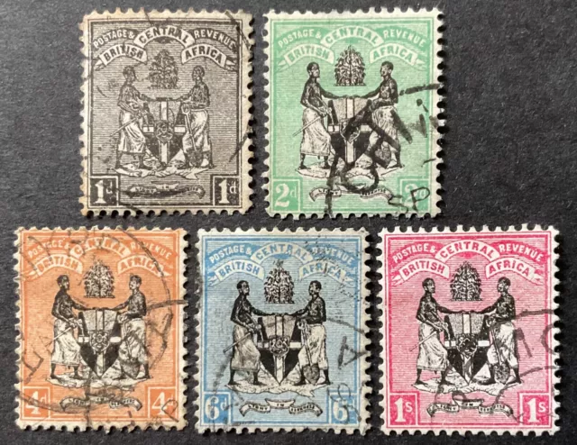 British Central Africa 1895 5 x stamps to 1 shilling vfu