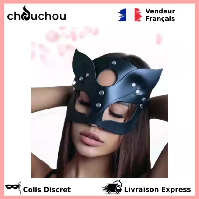 Masque de Chat Woman Halloween Masque en Cuir PU Noir Demi Masque Sexy Chat