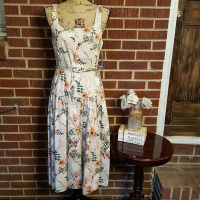 Antonio Melani Emma Belt Pleated Drop Waist Floral Sleeveless Retro Dress 6 NWT