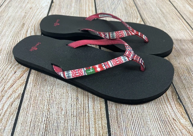 Women’s Sanuk Flip Flop Sandals Pink Black Size 8