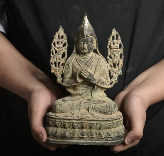 8.8 " Old Chinese Buddhism Bronze Je Tsongkhapa Buddha Statue Sculpture