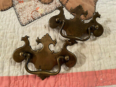 Pair of Vintage 1970's Chippendale Style 4 1/2" Drawer Pulls, Free S/H