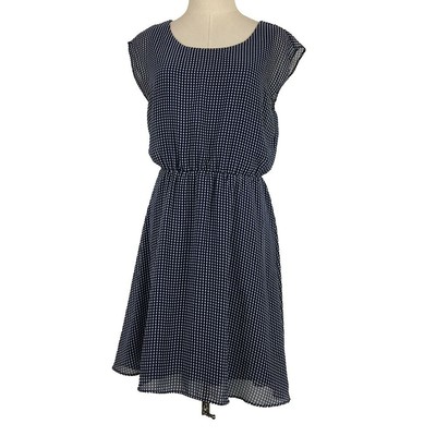 Gap Fit Flare Dress M Blue Check Lined Polyester Knee Length 34x35