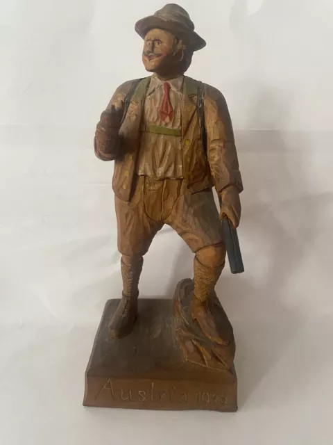 1930-Solid Wood Carved-Alpine Huntsmen-Gun-Catch-hand Colored Detailed-mid sized