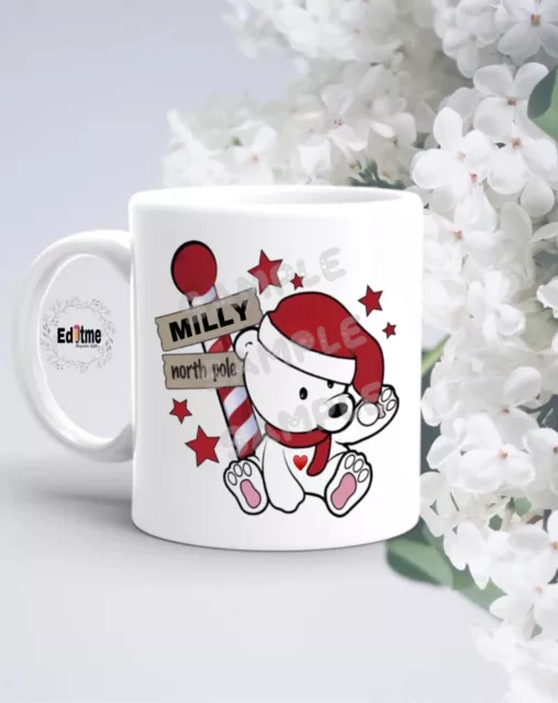 Tasse personnalisée ours polaire rouge tasse cadeau de Noël pour enfants n'importe quel nom