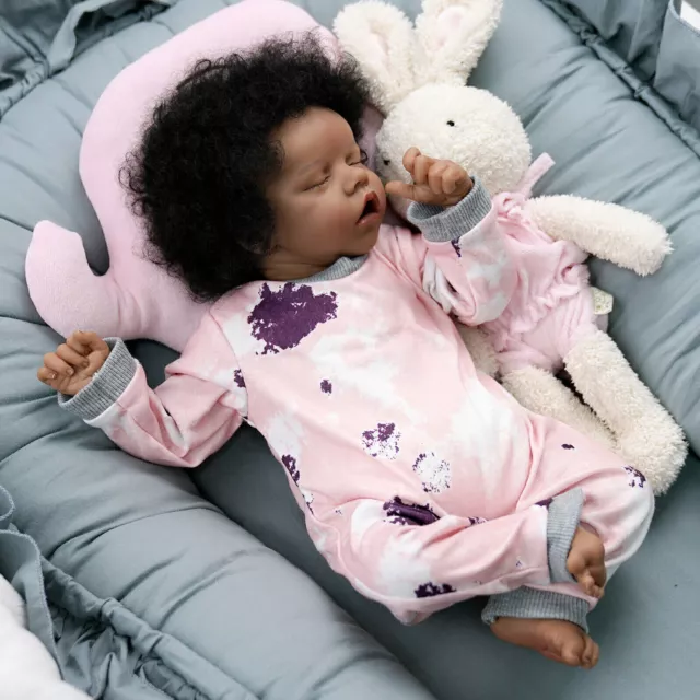 Lifelike Realistic Dark Skin Girl Reborn Dolls Vinyl Silicone Newborn Baby Doll