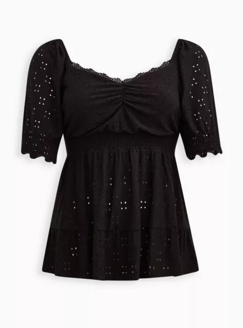 Torrid Eyelet Smocked Waist And Sleeve Sweetheart Top Plus Size 4 4X 26 #D32844