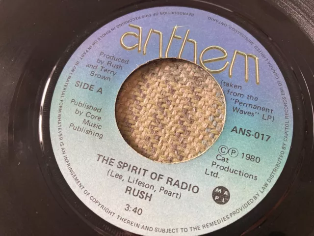 RUSH The Spirit Of Radio / Circumstances 1980 Canadian 1st Press Near Mint
