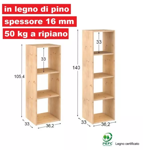 Scaffale Libreria a Cubo 3 4 Ripiani in Legno Naturale Grezzo Kit Salvaspazio