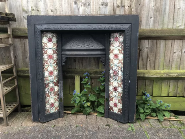 Original Victorian cast iron tiled fireplace / surround / insert