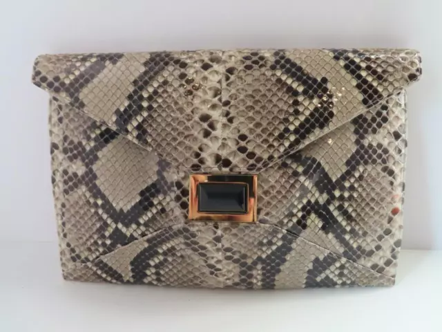 Kara Ross Beige/Brown Python Envelope Clutch Bag