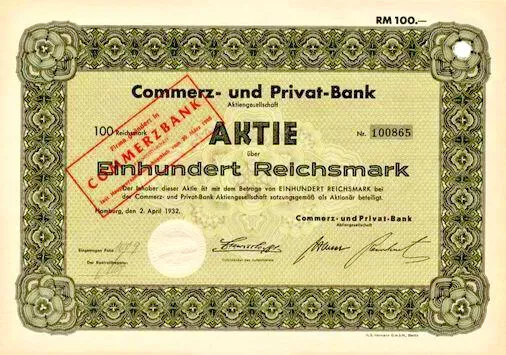 Lot 10 Commerz- und Privat - Bank Hamburg hist. Aktie 1932 Commerzbank Frankfurt