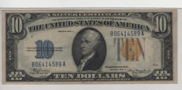 1934 A $10.00 United States Silver Certificate North African Note Crisp