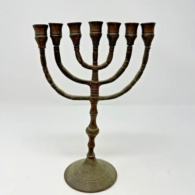 VTG Jewish Temple Menorah Brass 7 Branched Candelabra Candle Holder