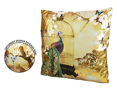 Cuscino di Raso Cuscino Cover Custodia Morbida Oro Metallizzato Impreziosito Birds Floreale 45cm 