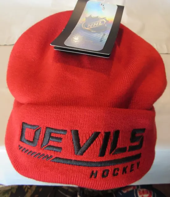 NHL New Jersey NJ Devils - CCM Hockey Black Ribbed Beanie Cap