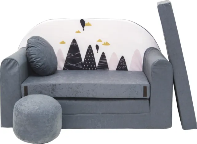 Kindersofa 3in1 Schlafsofa + Pouf Fußhocker Spielsofa Sitzkissen Sofabett Couch