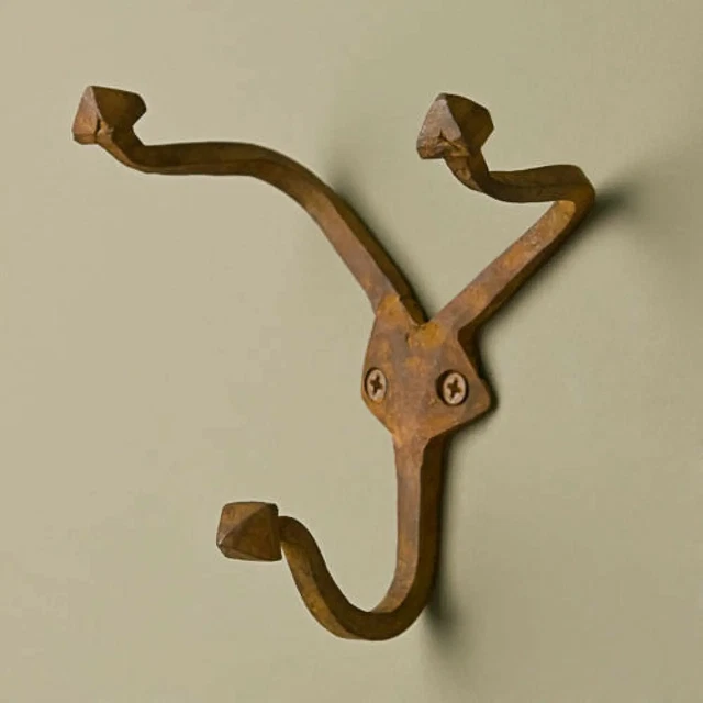 3 Vintage Antique Styled Metal Cast Iron Triple Arm + 2  Double Coat Hooks Rust
