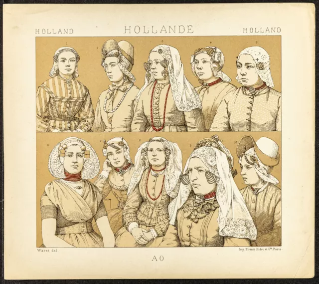1890 - Coiffures hollandaises - Femmes de Hollande - Costumes - Lithographie