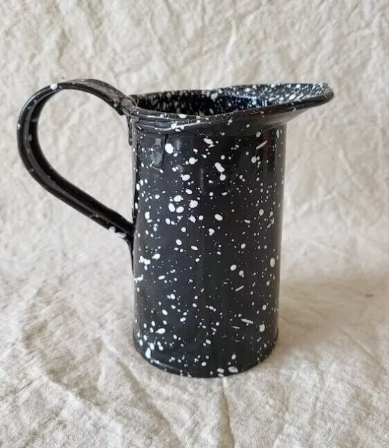 Vintage US Navy Black & White Speckled Graniteware 1 pint Pitcher