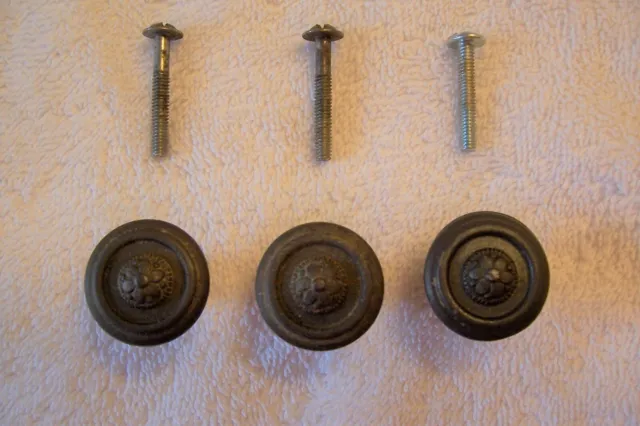 Antique vintage dark brass furniture drawer/door knobs (3)