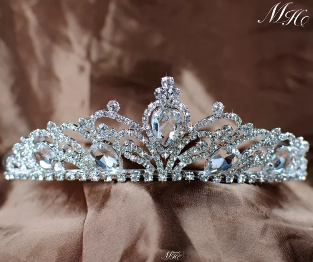 Floral Tiara Diadem Austrian Rhinestone Clear Crystal Crown Wedding Pageant Prom