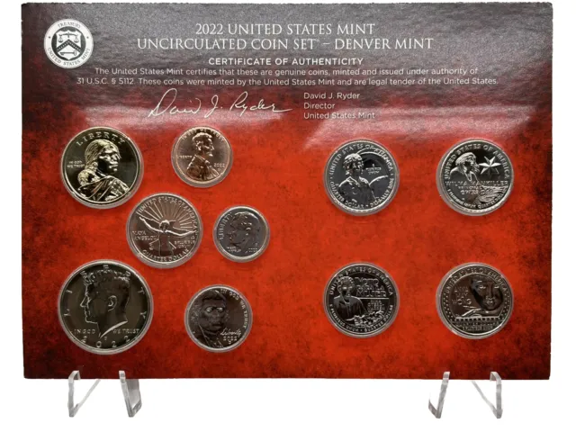 2022 P, D US Mint Uncirculated Coin Set 20 coin Set - Two Sets of 10 Coins