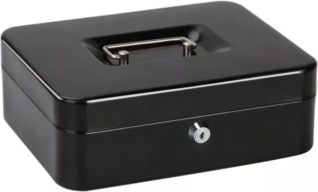 Jssmst Locking Large Metal Cash Box with Money Tray,Lock Box,Black