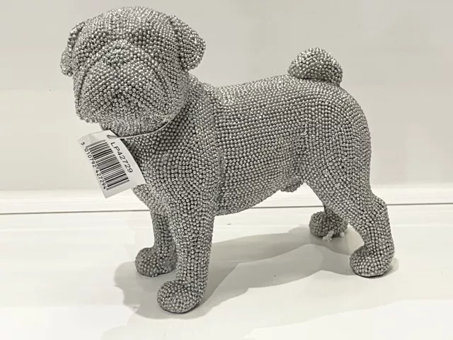 Silver Art Standing Pug Ornament Dog Figurine Gift Present
