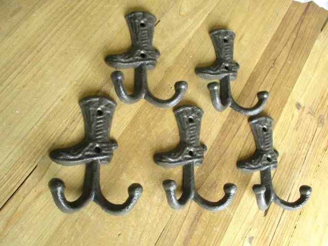 5 Coat Hooks Cowboy Boot Coat Hooks Hat Hall Tree Wall Mounted Barn Tack Western
