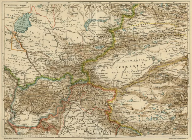 Antique Map of Central Asia showing Russia and Tibet-Zentral Asien-Meyers-1895 3