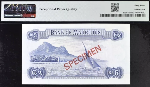 Mauritius 5 Rupees Pick# 30cCS1 ND (1978) Specimen PMG 67 EPQ SG Unc Banknote 2