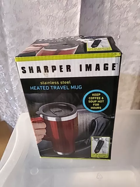 Sharper Image Heated Travel Mug Red Stainless Steel 1020014 With Adapter 14 oz